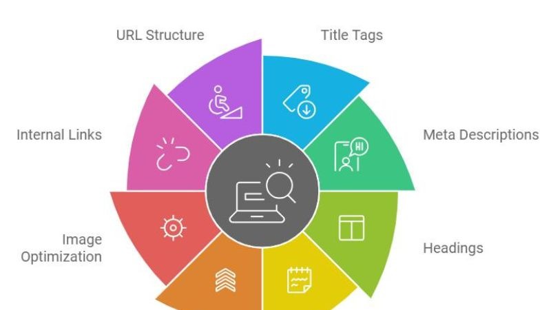 On page SEO elements for law firm website including title meta and schema